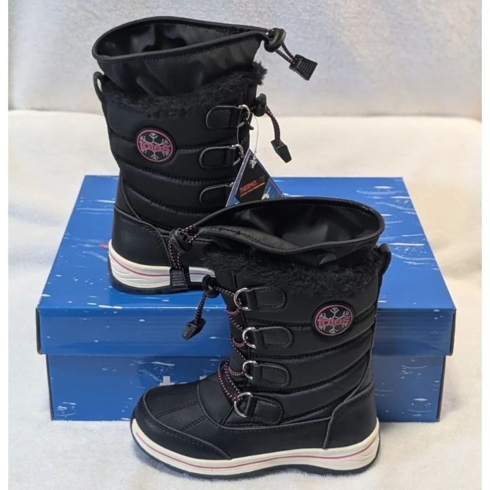 totes Alpine Mackenzie Girls Waterproof Warm Winter Snow Boots Black Youth Sz 12